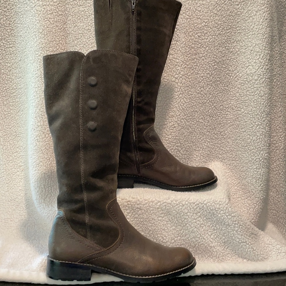 Dark gray suede and leather boots